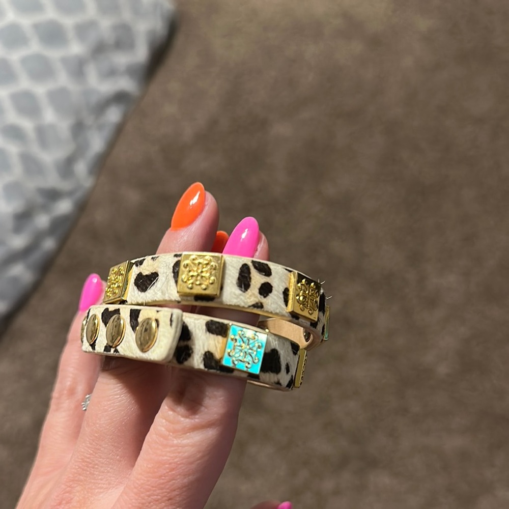 3/30 Rustic Cuff Leopard Print Double Stack Brace… - image 2